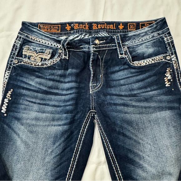Rock Revival Dark Blue Jeans with Embroidered Pockets - Picture 4 of 13